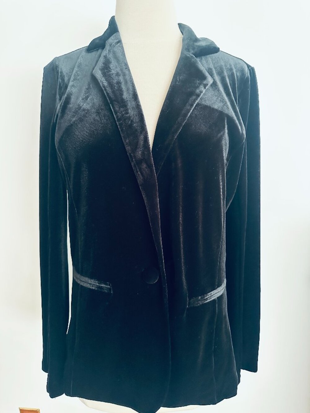 Tahari Black Velvet Jacket Blazer Soft Stretch Lined Cotton Large